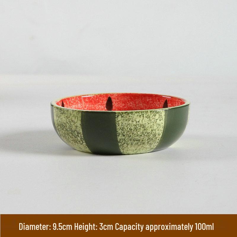 Hand-Painted Watermelon Design Large Ceramic Noodle Bowl with Underglaze Snails Pattern - Fresh, Deep & Stylish.