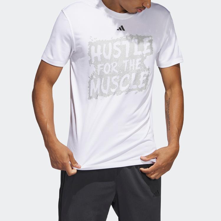 Adidas Hustle For The Muscle Aeroready Graphic Print Crew Neck T-Shirt Men Tops White H44742