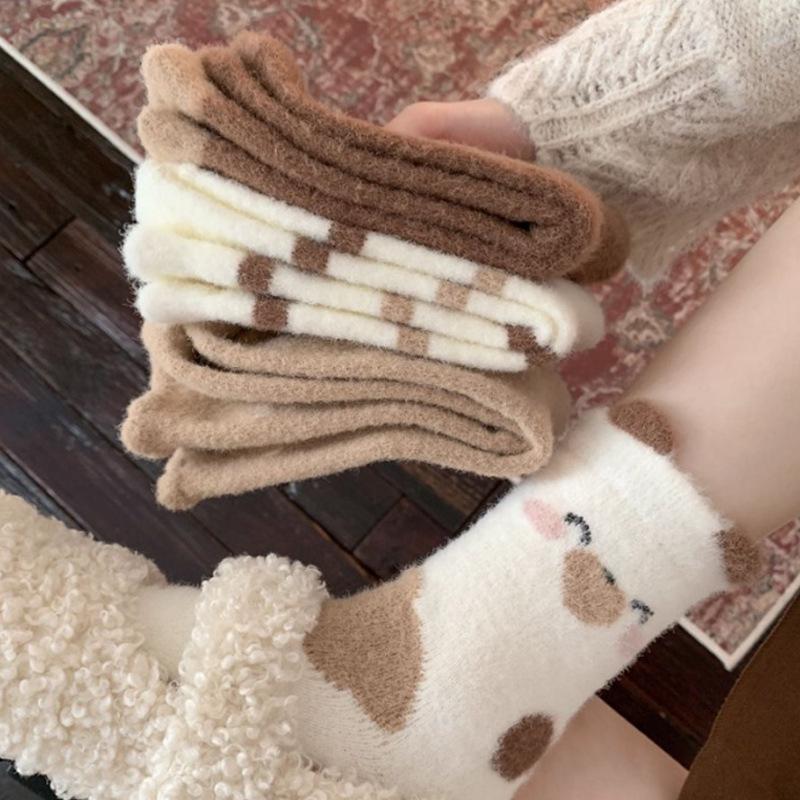 Medium Socks Stockings Stockings Warm Kitten Season Plush Cute Australian Velvet Thickened Fleece Socks Girls Winter