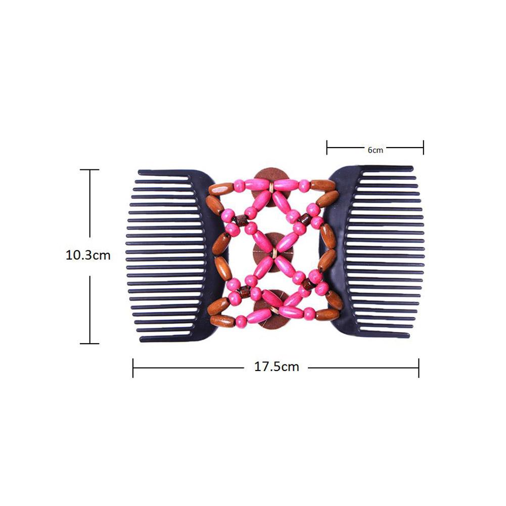 Fashion Women Elasticity Hairpin Beads Double Comb Clip Hair Device Stretchy Magic Comb
