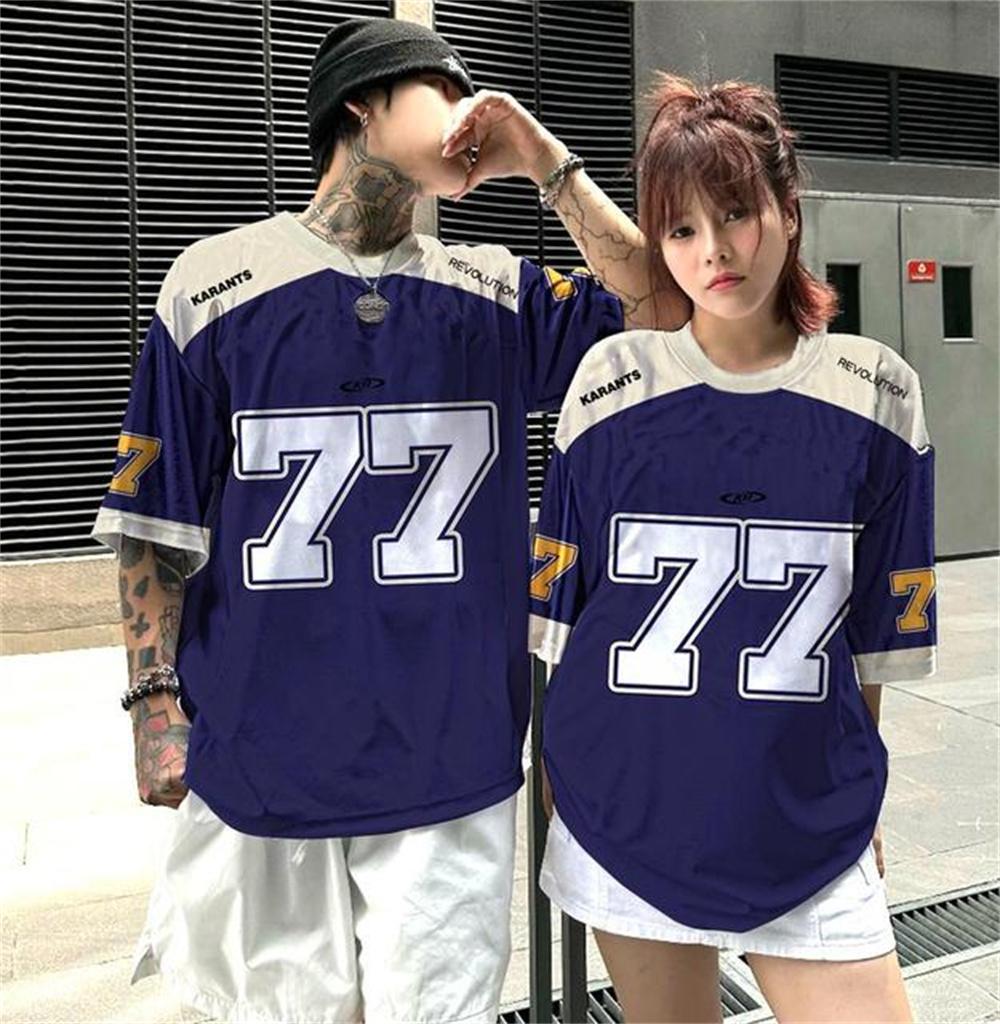 1 sztuka T-shirt dżersejowy z nadrukiem numeru i litery Koszulka kultury fanów Koszulka męska Street z krótkim rękawem High Street Hip Hop Oversize T-shirt