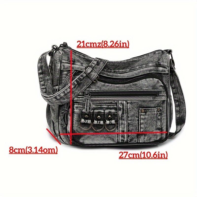 Borsa a Spalla in Denim Lavato Vintage da Donna, Borsa Casual da Donna in Tessuto Morbido con Chiusura a Zip, Borsa a Tracolla Monocolore Cowgirl