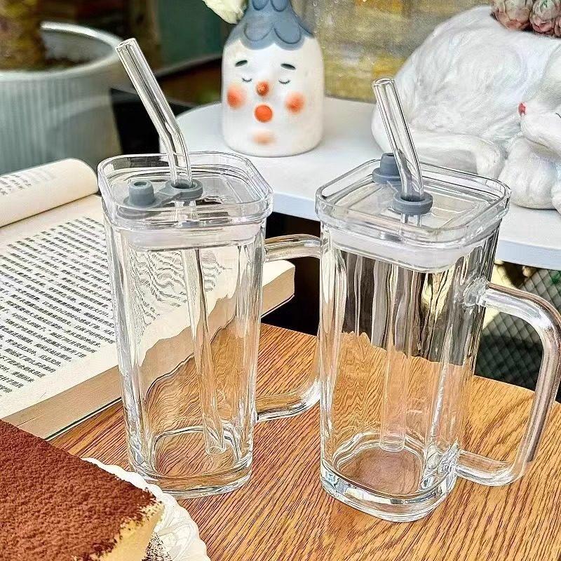 ZISIZ Glass Cup with Handle & Straw