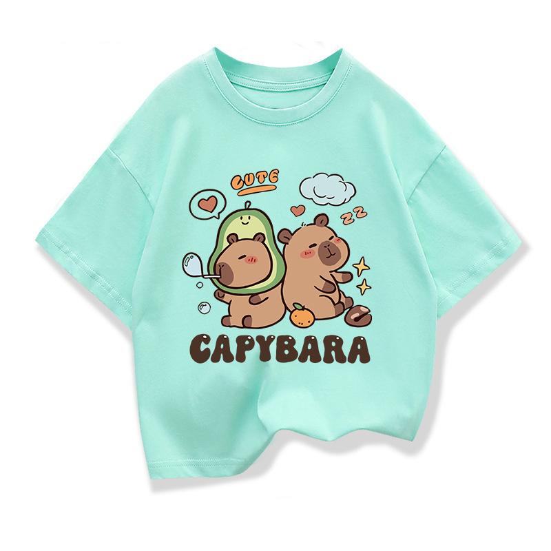 Kids Shirts Capybara Printed Cartoon T Shirt for Girls Summer Animal Printing Boy T Shirt Tops Tees Children Clothes