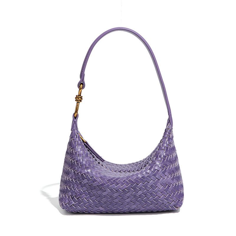 Vintage Hand Woven PU Underarm Shoulder Bag, Amber Brown Small Hobo Bag with Long Shoulder Strap, Multi Pocket Daily Casual Shoulder Purse for Women