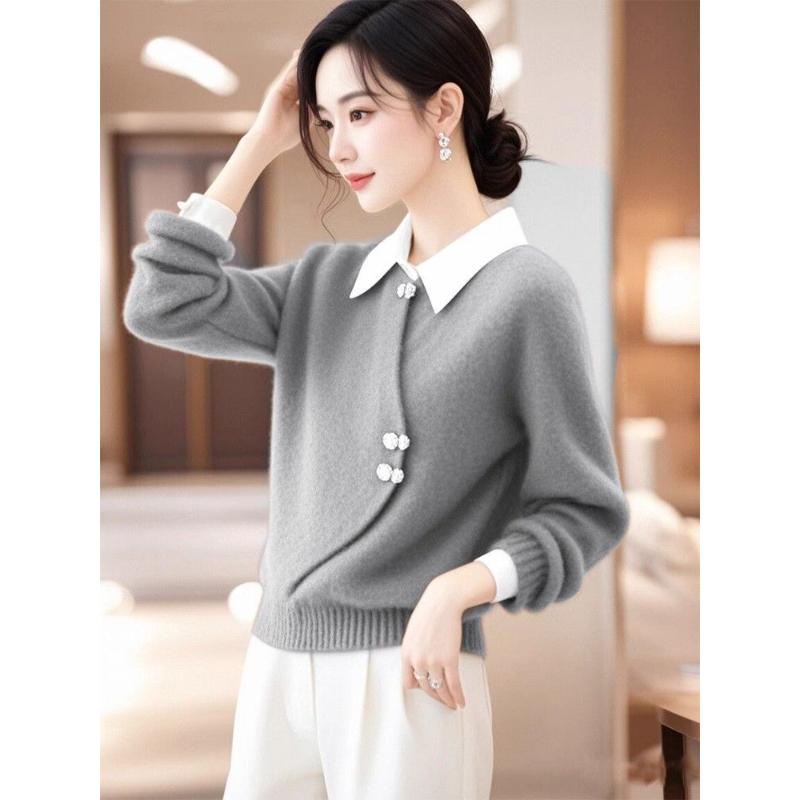 Lazy tröja i kinesisk stil, pullover, färgkontrast, slag, ledig, elegant topp