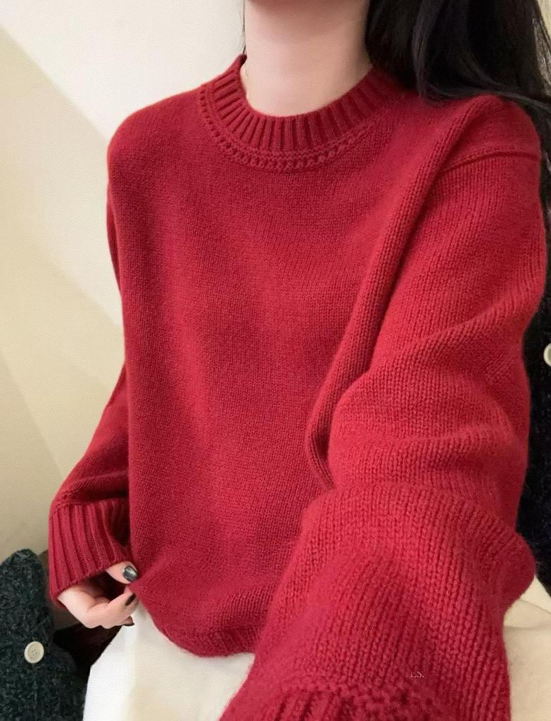 Women's Thick Wool Sweater - Round Neck, Loose Fit, Soft & Fluffy, Drop Shoulder Sleeves, Casual Style, Perfect Outerwear Cashmere Layer.