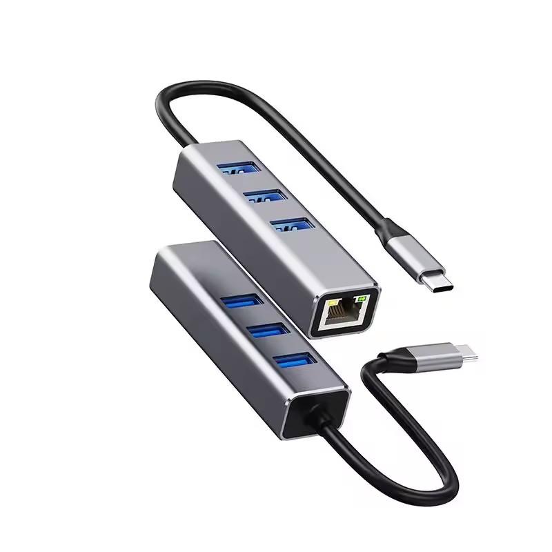 4 in 1 USB C HUB 3 Port USB 3.0 Splitter LAN RJ45 1000Mbps Network Adapter Gigabit Ethernet Hub Extender for PC Mac Windows