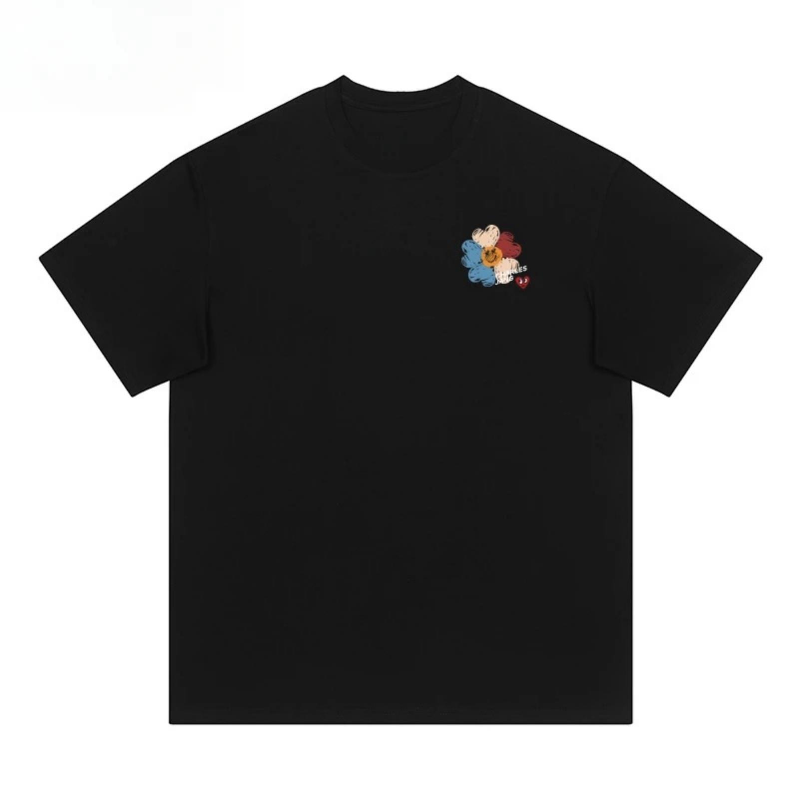 2025 Summer love flower graffiti round neck short sleeve T-shirt male cotton casual couple half sleeve female S