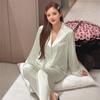 Spring and Summer Thin Ice Silk Pajamas Women's Long-sleeved Trousers Sweet Girl Age-reducing Pearl Silk Loungewear Explosion
