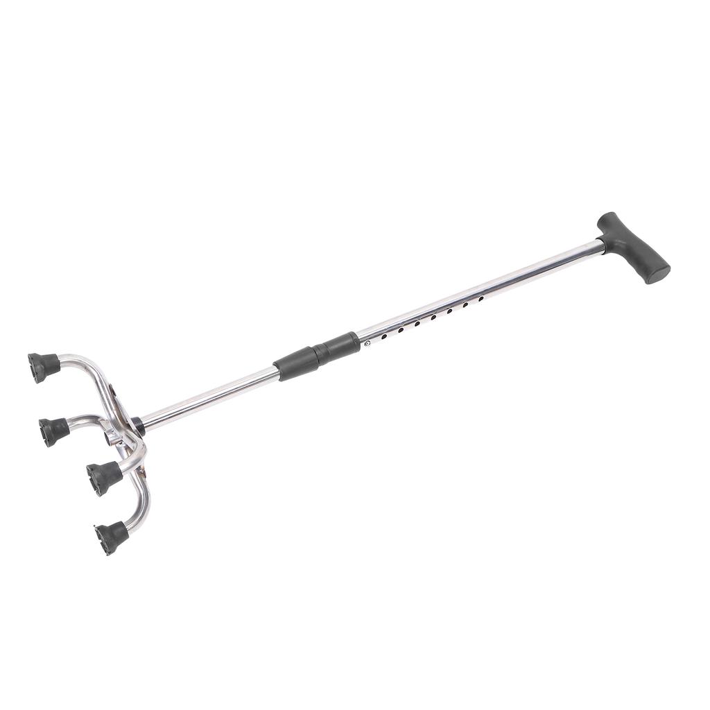 Adjustable Walking Cane with 4 Base Anti Slip Steel Tube Flexible Walking Stick Assistant for