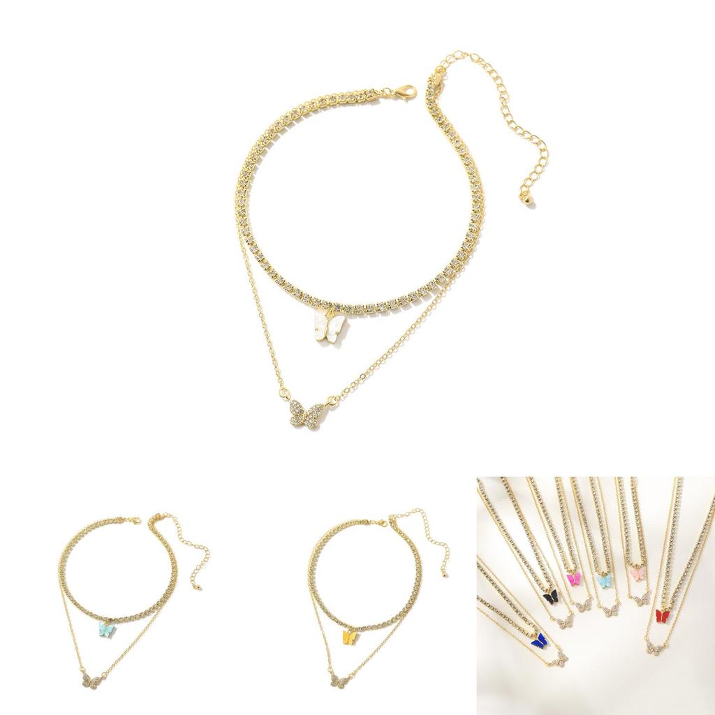 Stylish European Fashion Butterfly Pendant Necklace With Sparkling Rhinestones In Various Colors For Trendy Women