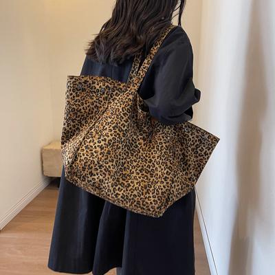 Oversized Leopard Prints Shoulder Bags For Women Deformable Canvas Large Capacity All Match Shopping Totes Luxury Handbags
