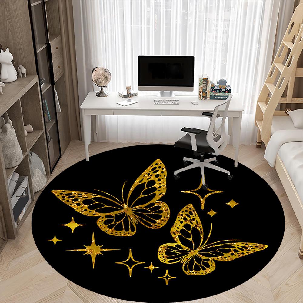 1pc Butterfly Sparkle Office Round Area Rug,  Mat Suitable ForOffice, Under Office Chairs Bedroom Living Room Home Decor, Room Deco