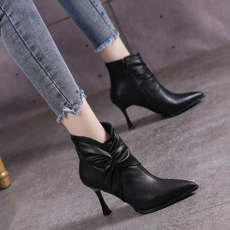 Fashion Booties Retro Style Stiletto Heel Plain Sale Large Size Warm Ankle Boots for Women High Quality Fashion 2025 Woman Short Shoes
