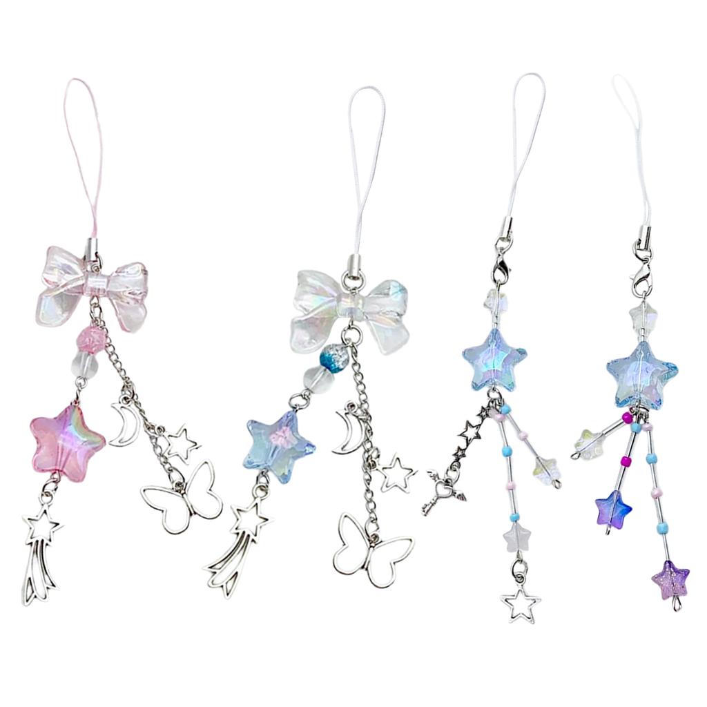 Sweet Bowknot Phone Charm Star Butterfly Pendant Keychain for Bag Accessory Phone Strap Lanyard Beaded Key Chain Jewelry