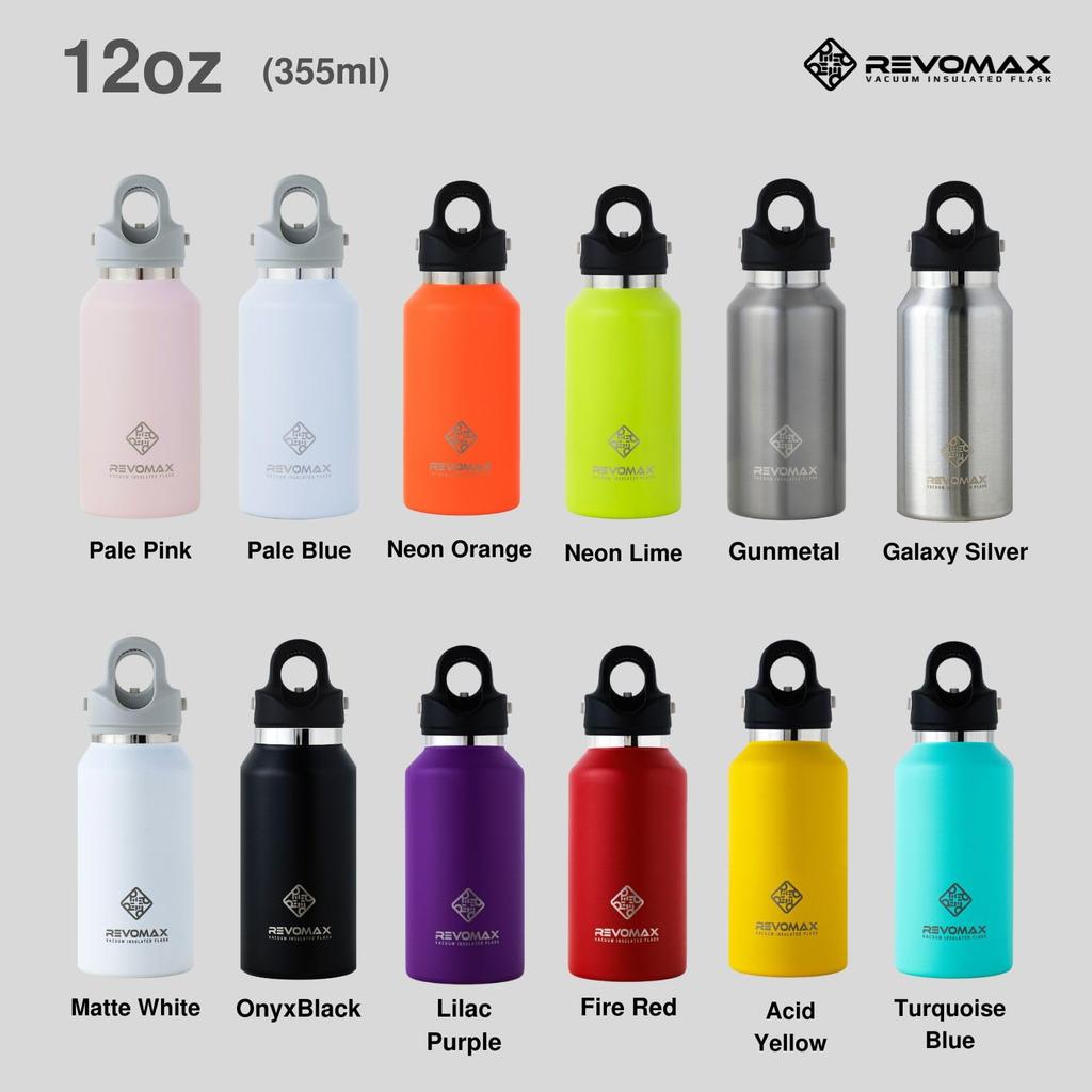 [REVOMAX Official] 12oz 355ml Carbonated Stainless Steel Bottle, Keeps Hot Drinks Hot for 18 Hours, Cold for 36 Hours, Vacuum Insulated, Gift Idea,