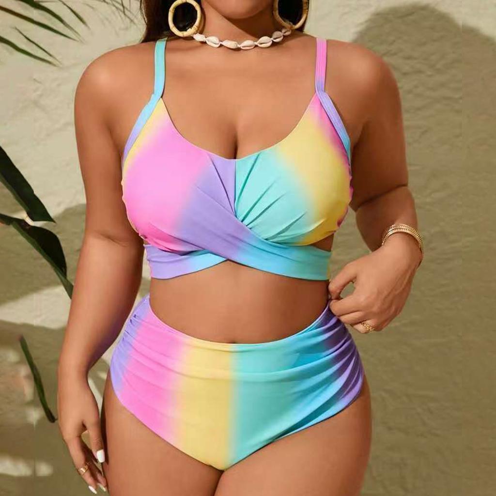 Zweiteiliger Bikini für Damen in Übergröße, Badeanzug mit Schlitz