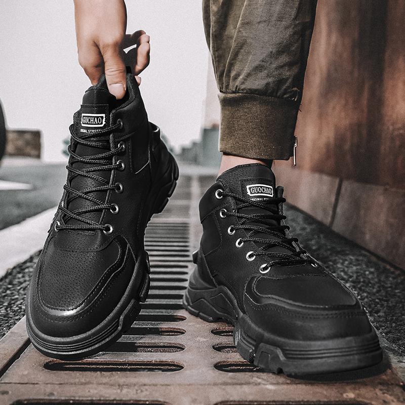 High-Top Martin Boots Spring Autumn Wear-resistant Work Ankle Boots Fashion Leather Shoes Lace-Up Men's Shoes