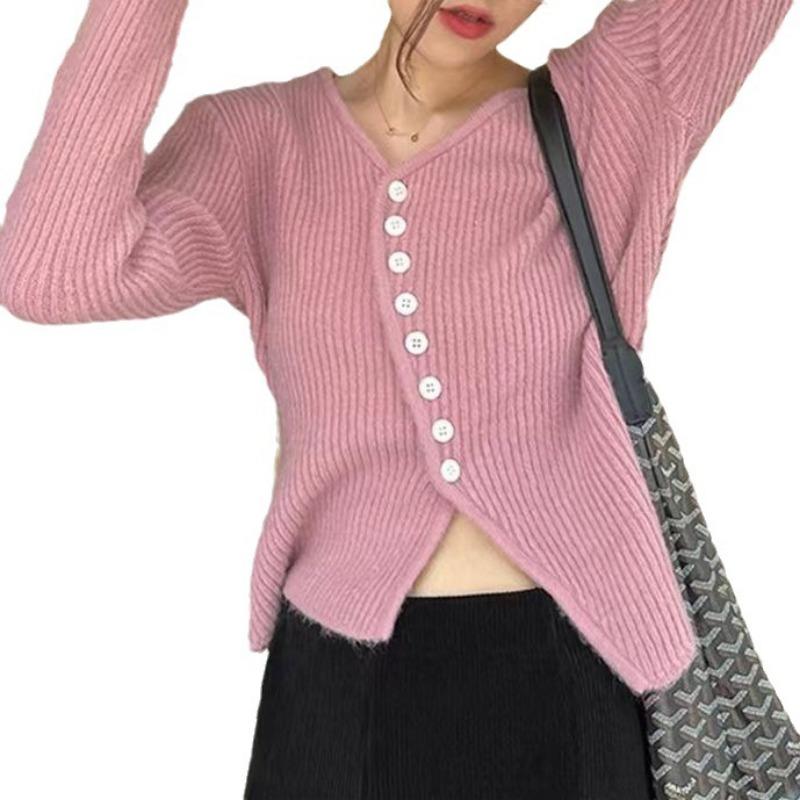 Design sense irregular knitted cardigan top women's autumn and winter new temperament commuting thin inner sweater