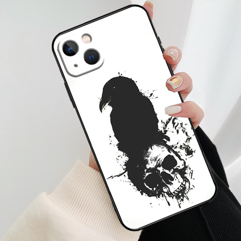 Crow Raven Dark Skull Case For iPhone 12 11 13 14 15 16 Pro Max Mini Cover For iPhone XR X XS Max Plus Phone Case