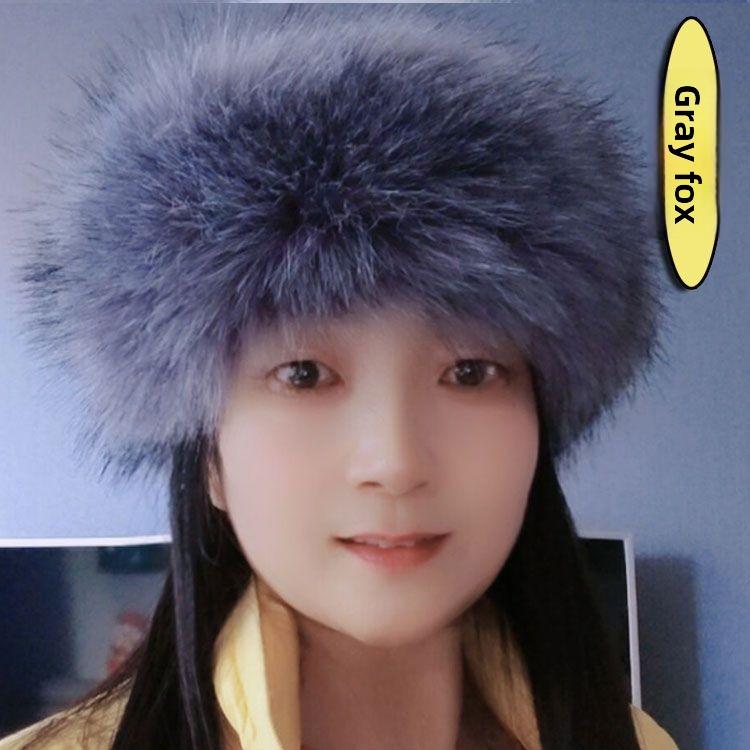 Neuer Hut für großen Kopfumfang, Hochimitat-Fuchsfell, Leerer Schirmmütze, Warm für Herbst und Winter, Pelzmütze, Ring ohne Oberteil, Trendiges Mädchen