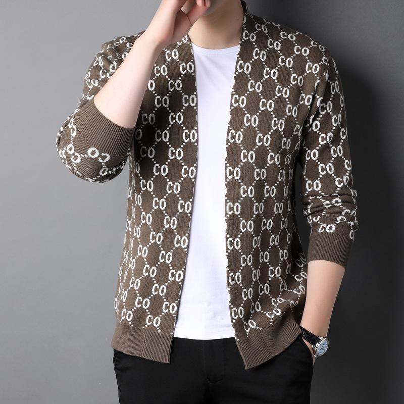 Осеннее вязаное пальто мужской кардиган в корейской версии тонкий свитер тонкий красивый — фото 4