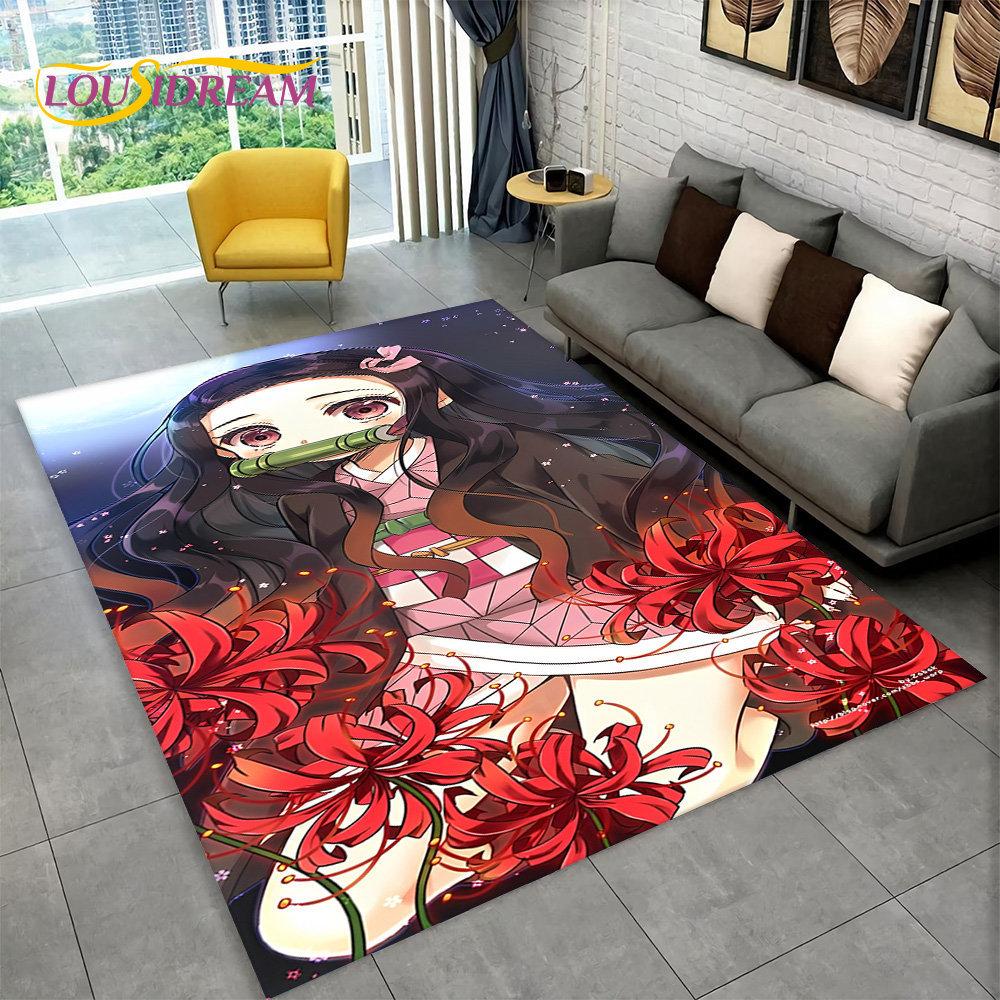 Tappeto Area Anime Demon Slayer, Tappeto Cartoon per Soggiorno, Camera da Letto dei Bambini, Divano, Zerbino Decorativo, Tappetino Antiscivolo per Pavimento Gioco Bambini