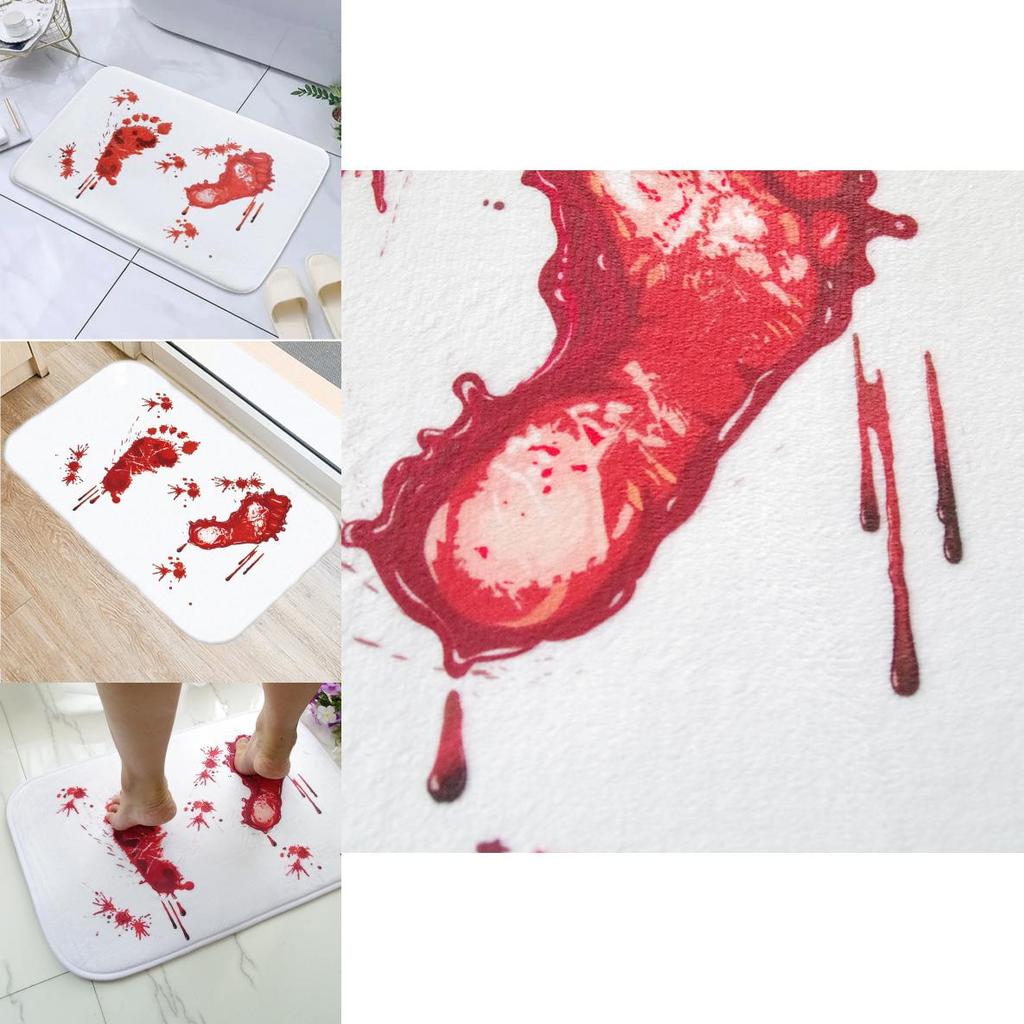 Halloween Cartoon Door Mat With Blood Footprint Pattern For Home Entryway Decor