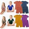 2025 Summer Children's Solid Color Short-Sleeved Cotton and Linen Two-Piece Set