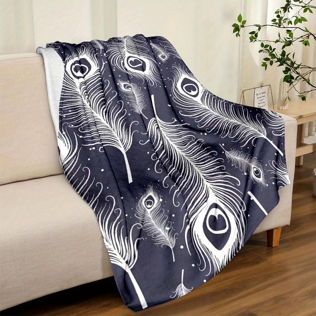 White Feather Blanket Aesthetic Soft Warm Throw Blanket Nap Blanket For Couch Sofa Office Bed Camping Travel Multipurpose Gift Blanket For All Season