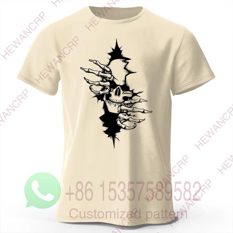 Skull Tshirt Mens Tracksuit Summer Roundneck Pullover Breathable Casual Sportswear Shortsleeved Top Harajuku Retro Streetwear