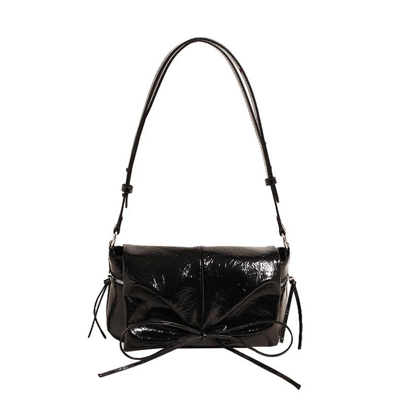 Ielgy Niche Design Metal Bow Underarm Bag Flap Pleated Shoulder Bag