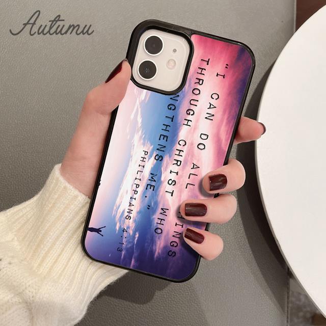 İncil ayeti Filipililer İsa Mesih iPhone 11 12 13 14 Pro Max mini XR XS SE 2020 7 8 Plus için Telefon Kılıfı Galaxy S21 S22 Kılıf