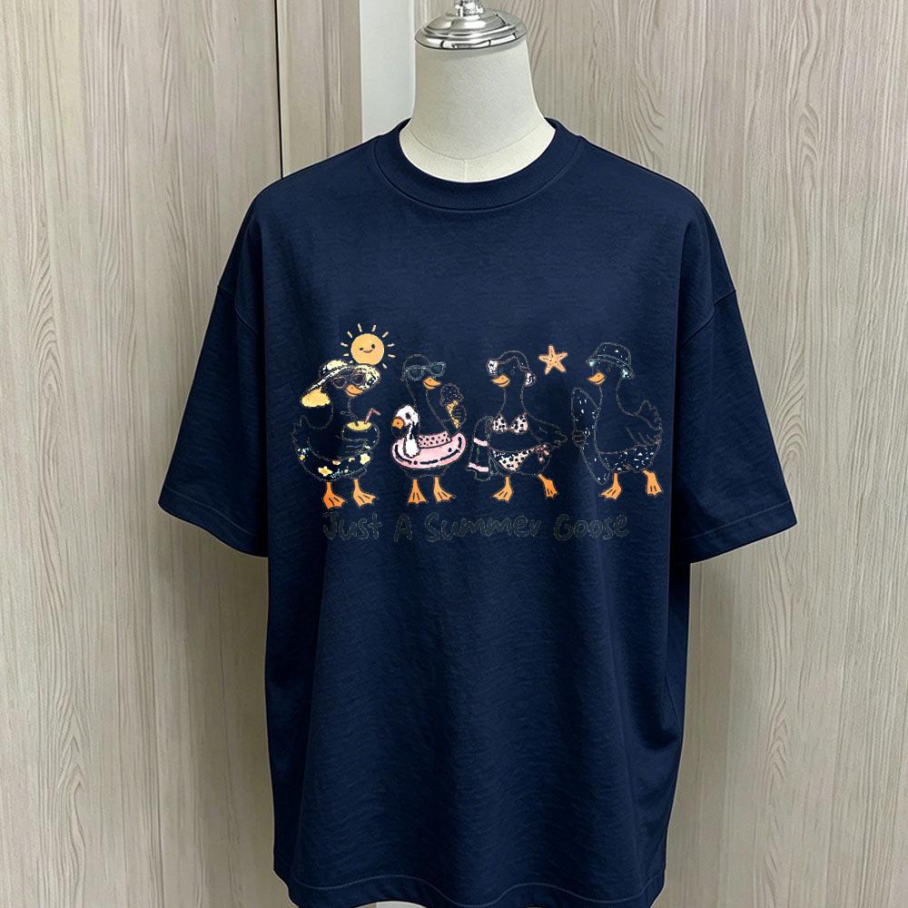 Ummer Cartoon Goose Print T Shirt Oversized Loose Short Sleeve Tees Casual Soft Cotton Basic Tops