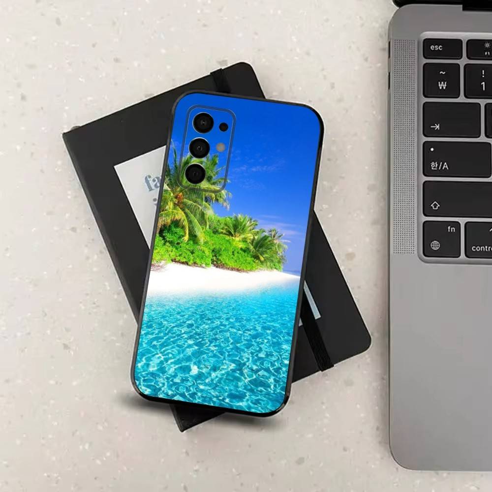 Sea Palm Trees Beach For Samsung Galaxy A73,31,32,72,41,53,52,71,22,5G,Note,J7,8,9 Soft Black  Silicone Phone Case