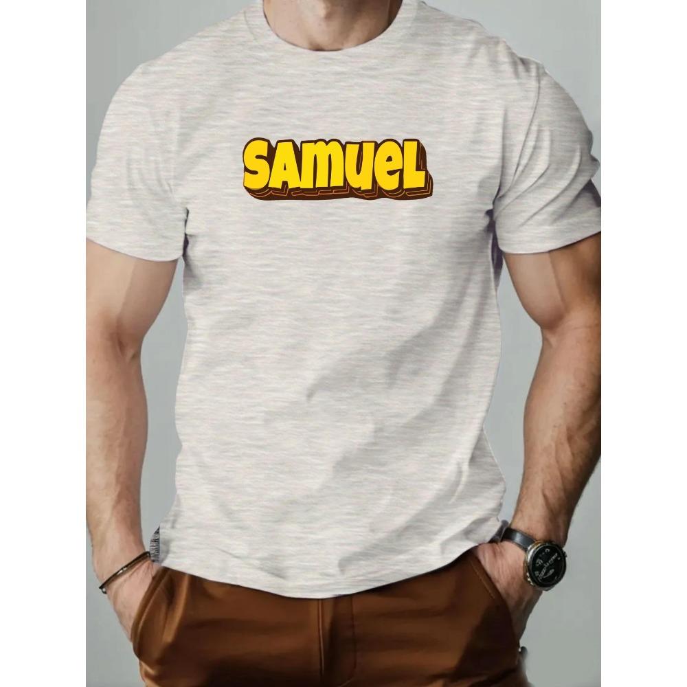 T-Shirt Men 100% Cotton English Letter Pattern SAMUEL Print Summer Round Neck Breathable Oversized Tee Casual Fashion Clothing
