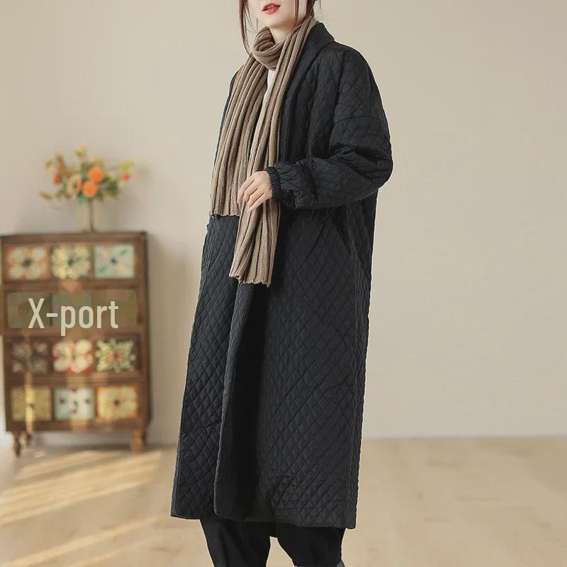 Winter 2023 European Loose-Fit Diamond-Patterned Cotton Jacket for Women - Large Size
