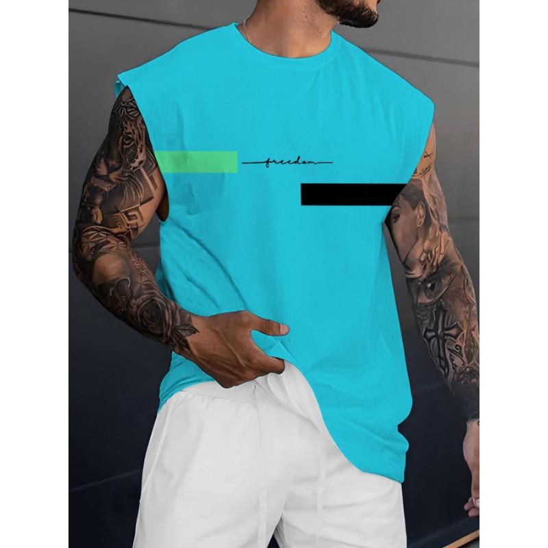 Herren Plus Size Schwarz-Grün Kontraststreifen Ärmelloses T-Shirt - Lockerer Schnitt Sommer Fitnessstudio & Freizeit