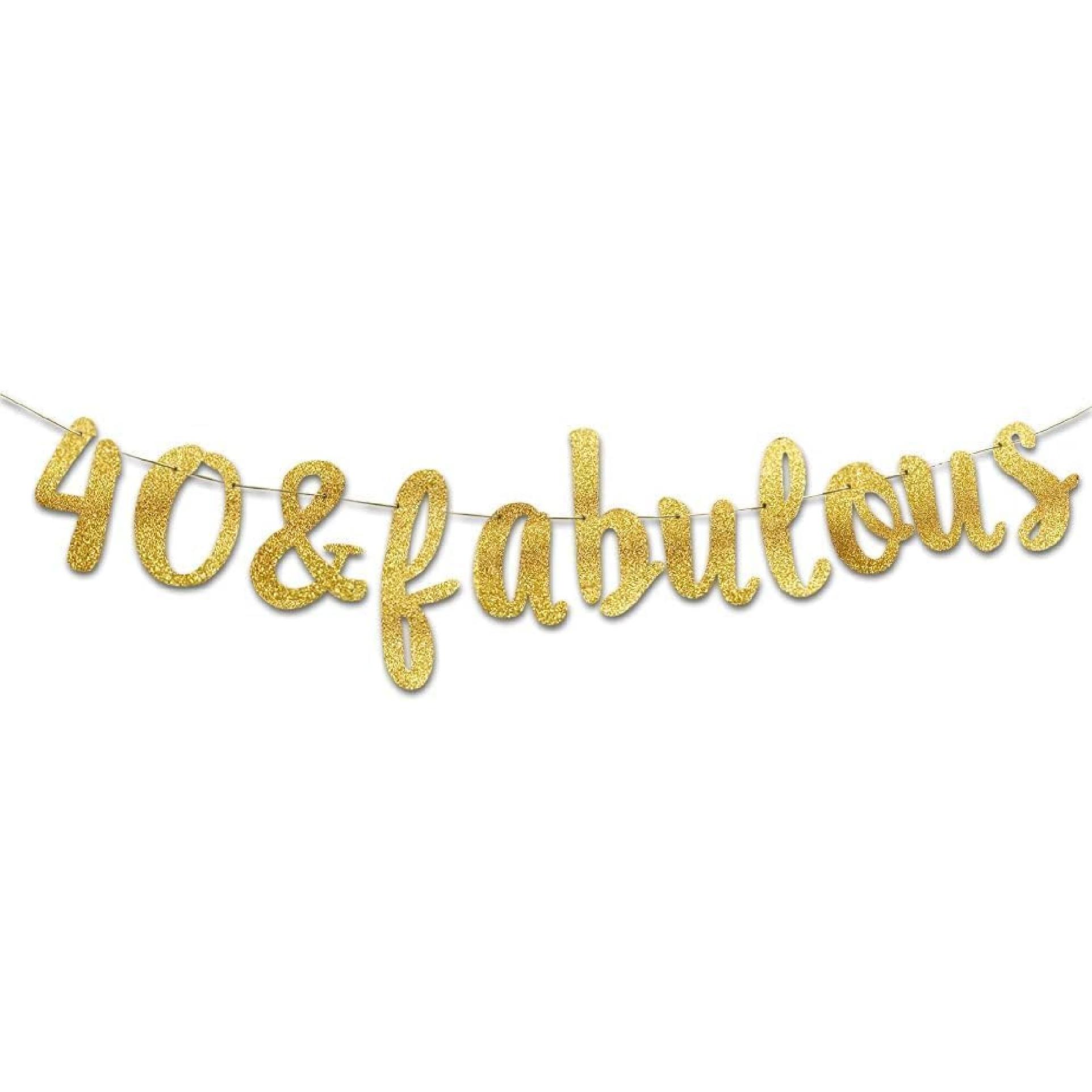 40 & Fabulous Gold Glitter Banner - Happy 40th Birthday Party Banner - 40th Wedding Anniversary Decorations - Milestone Birthday Party Decorations золотой