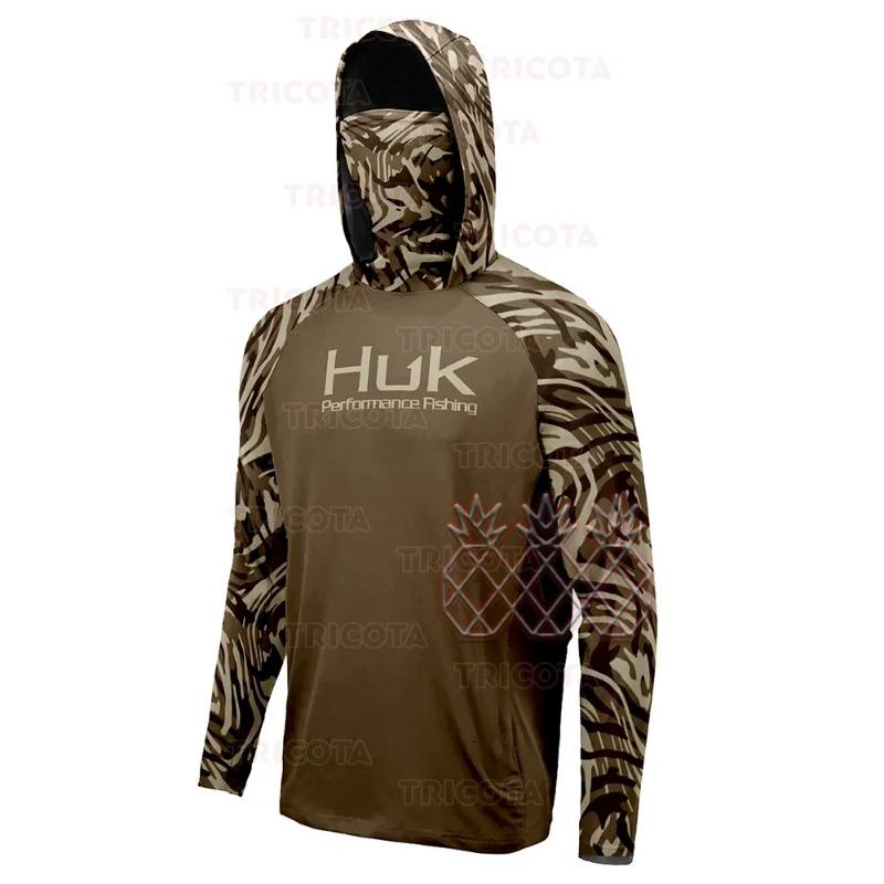 HUK Fishing Shirts UPF 50 Long Sleeve Hooded Face Cover Clothing Quick Dry Sweatshirts Breathable UV Protection Fishing Jerseys