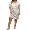 Summer Plus Size V Neck Short Sleeve Knee Pocket  Print Casual Dress For Women