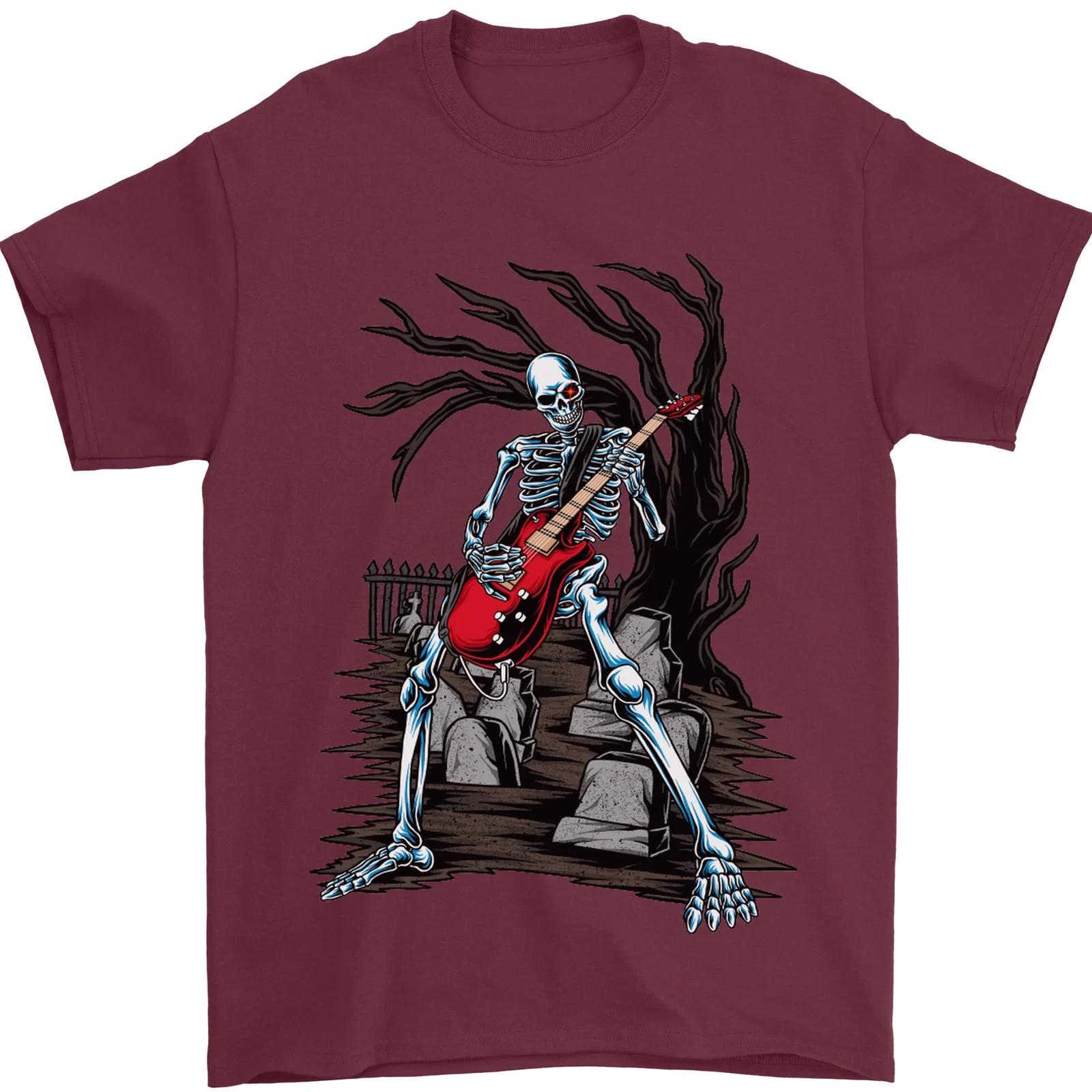 Spring and Summer Graveyard Rock Guitar Skull Heavy Metal Mens TShirt 100 Cotton XL