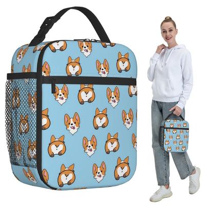 Blue Corgi Pattern Insulated Lunch Bag for Kids School Cooler Thermal Food Box Tote Portable Lunch Boxes Container
