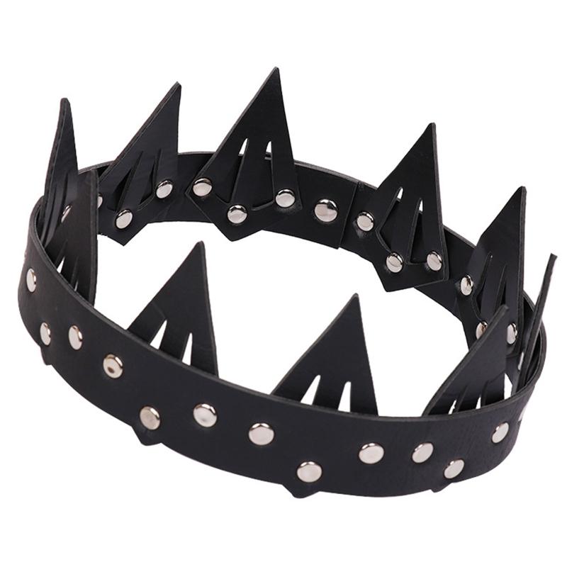 Gothic Queen Tiara Leather Spiked Crown Cosplay Costume Carnival Fancy Dress