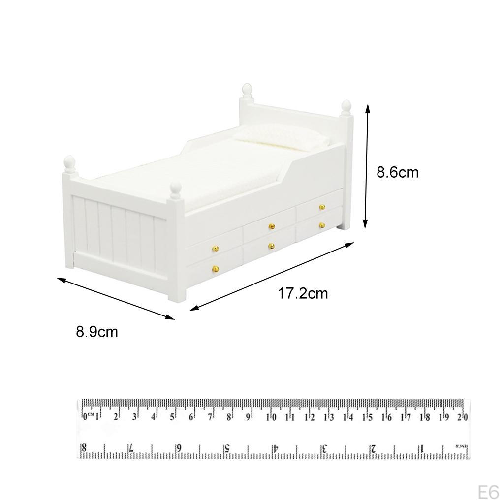 Dollhouse 1:12, Single Miniature Bed with Drawer, Toy Model, Home for Children, Dolls, Furniture,