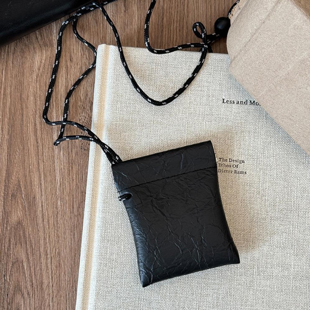 

Корейский стиль кошелек для монет из искусственной кожи дорожная маленькая сумка для хранения кошелек для монет на шнурке для ношения на шее чёрный