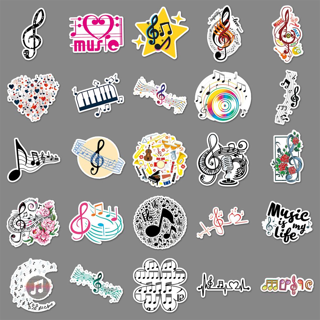 50 Music Symbols Doodle Cartoon Decorative Water Cup Suitcase Laptop Doodle Stickers