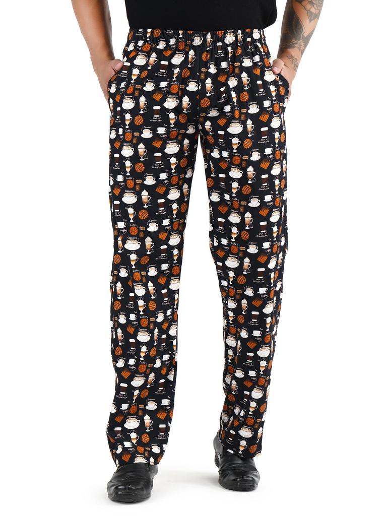 Coffee Print Chef Pants 100% Cotton, Unisex Cafe Barista Uniform, Cute Coffee Mug Trousers, Culinary Gift for Barista Baker Cook Him Her