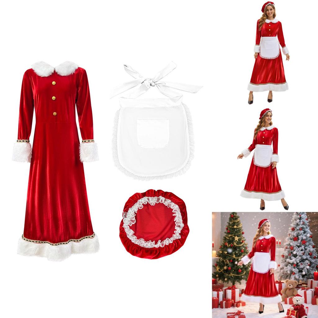 Christmas Santa Costume Dress For Adults With Polyester Fabric For Holiday Parties